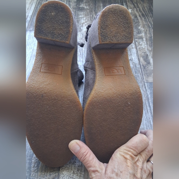 UGG Women's Size 6 Corrine Brown Suede Heeled Ankle Boots In Taupe - Picture 5 of 8